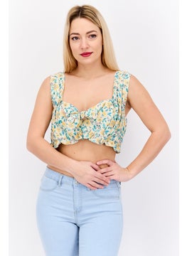 اشتري Women Square  Neck Sleeveless Floral Print Crop Top, Beige Combo في الامارات