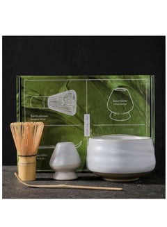 Buy Matcha Set, 4 Piece Matcha Tea Set with Ceramic Bowl, Prong Bamboo Matcha Whisk, Whisk Holder and Traditional Scoop, Matcha Stirrer Set for Traditional Cup of Matcha (White) in Saudi Arabia