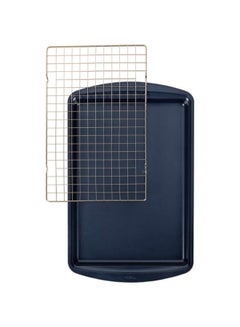 Buy Wilton Diamond-Infused Non-Stick Large Navy Blue Cookie Sheet with Gold Cooling Grid Set in UAE