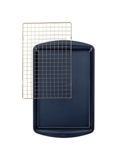 Buy Wilton Diamond-Infused Non-Stick Large Navy Blue Cookie Sheet with Gold Cooling Grid Set in UAE