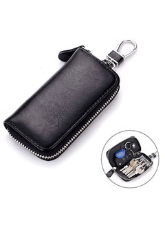 Buy PU Leather Car Key Case Car Bag, Car Key Chain Bag with Zipper, Key Wallet Card Wallet (Black) in Saudi Arabia