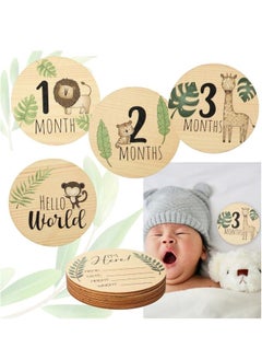 Buy Baby Monthly Milestone With Announcement Sign Wooden Newborn Welcome Discs Sign Round New Baby Sign Double Sided Printed Baby for Boys Girls Photo Prop Baby Shower in Saudi Arabia