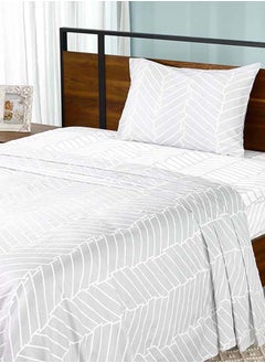 اشتري Chevron Flat Sheet and Pillowcase Set, Silver & White - 180x240 cm في الامارات