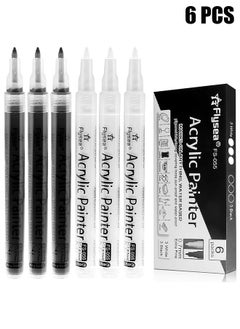 اشتري Paint Pens White Black Marker, 6 Pack 0.7mm Acrylic Black Permanent Marker ,White Paint Pens for Rock Painting Stone Ceramic Glass Plastic Glass Metal Canvas Water-based Extra Fine Point في الامارات