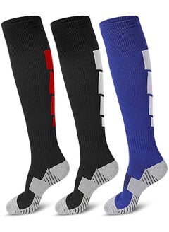 Buy Soccer Socks, Sport Knee High Socks Over The Calf Compression Athletic Socks for Mens and Women Running Training Football Thickening Keep Warm Sock for Soccer, Basketball, Uniform, 3 Pairs in UAE