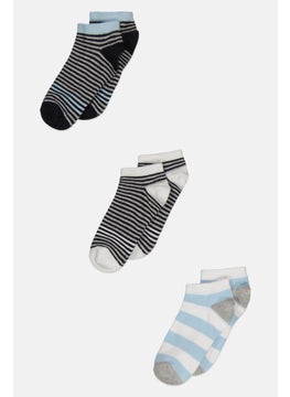 Buy Kids Boy 3 Pair Stripe socks, White/Navy Combo in UAE