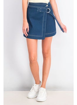 Buy Women Plain High Waist Denim Skirt, Blue in Saudi Arabia