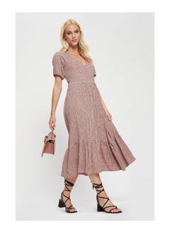 Buy Pink Check Textured Wrap Midi Dress in UAE