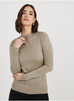 Buy Slim Fit Regular Length High Neck Jacquard Sweater in Saudi Arabia