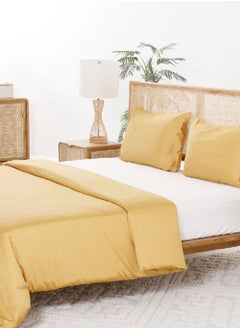 اشتري Breathable 3-Piece Duvet Cover Set, Mustard - 300TC, 200x200 cm في الامارات