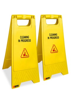 Buy [Combo of 2 Pcs] Hi-Care Caution Wet Floor Warning Signs 2-Sided Yellow Caution Board for commercial use,Safety wet floor signage And Cleaning in Progress Sign Board in UAE