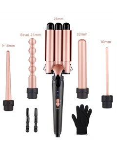 Buy 5-IN-1 Hair Curler Iron, Professional Curling Wand Set, Instant Heat Up Hair Curler with 5 Interchangeable Ceramic Barrels (9-32mm),Hair Curler with Fast Heating Up,With Heat Protective Glove &2 Clips in Saudi Arabia