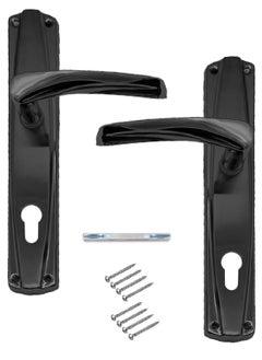 Buy Pair Of Door Handles With Lock Slot Black Color in Saudi Arabia