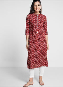 Buy Printed Tie Detail Kurti in UAE