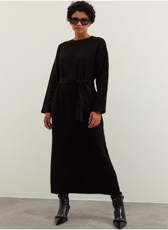 Buy Black Belted Rib Knitwear Dress TCTAW24EB00008 in Egypt