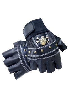 Buy Leather Half Fingers Skull Gloves For Sports activities And Motorcycle - Black color in Egypt