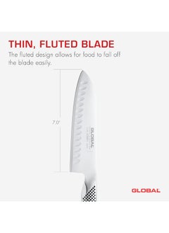 اشتري Fluted Santoku Knife, 18cm. Stainless Steel. Ergonomic Dimpled handles ensures safe grip. Perfectly Balanced. Handcrafted in Japan. في الامارات