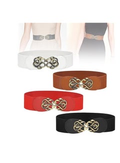 Buy Women's Wide Elastic Belt, Women Elastic Waist Belt with Shape Buckle Vintage Stretchy Waist Belt, Stretchy Waistband Ladies Retro Dress Belt for Dresses, 3 Pcs, Black, Red, Brown in UAE