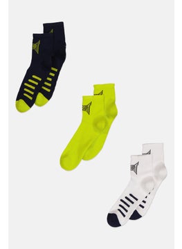 Buy Men 3 Pair Mid Length Socks, Navy/white/Lime Green in UAE