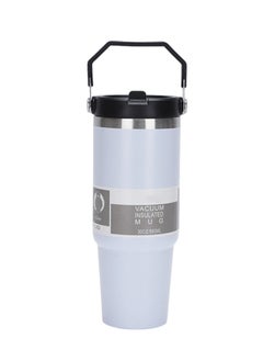 Buy 30 oz Insulated Mug with Handle and Straw Lid, Stainless Steel Water Bottle, Insulated Mug with Leak Proof Lid - Reusable Vacuum Mug, Keeps Hot and Cold for Hours (White) in UAE