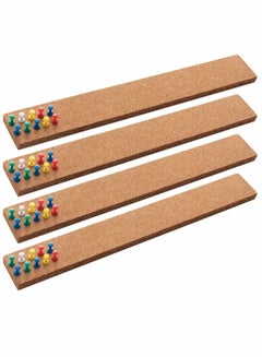 Buy Cork Board, Bulletin Board Bar Strip, 15"" x 2""- 1/2"" Thick, Frameless Cork Board Strips, with 35 Multi-Color Push Pins, Strong Self Adhesive Backing - 4 Pack in UAE