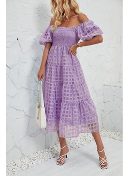 Buy Summer Maxi Dress Bubble Sleeve Tiered Beach A-Line for Women Light purple in Saudi Arabia