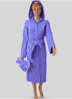 Buy Egyptian cotton bathrobe for unisex with bow and slipper and waist belt in multiple sizes and colors in Saudi Arabia