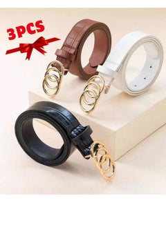 Buy 3pcs/set Women's Multi-color Round Buckle Thin Belt in Egypt