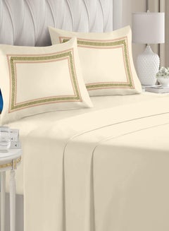 اشتري Luxurious Embroidered 400 Thread Count 100 Percent Cotton Fitted Sheet Set Of 3 Fitted Sheetx1 And Pillow Casesx2 في السعودية