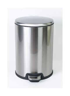 Buy Stainless steel basket trash can with lid soft close, foot pedal round bathroom garbage can with plastic removable inner wastebasket , silver , 12 liter. in Egypt