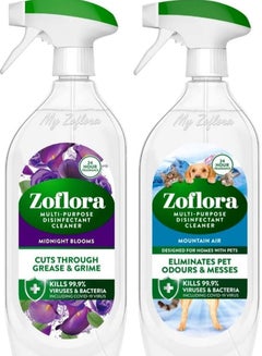 اشتري Zoflora Multi Purpose Disinfectant Cleaner Spray, Midnight Blooms Scent + Mountain Air Scent, 800 ml (Pack of 2) في الامارات