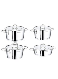 Buy 8 Pieces Elit Cookware Set 18 Cm Deep Pot, 20 Cm Deep Pot, 24 Cm Deep Pot, 24 Cm Low Pot Silver Color in UAE