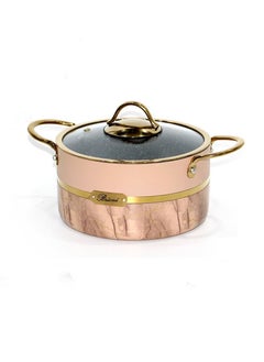 Buy Deep Aluminum Cooking Pot with Lid, Perfect Design, 28 cm, Cream/Gold in Saudi Arabia