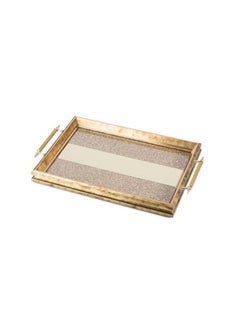 Buy Gold color wood serving tray with golden crystal stones floor golden hand in Saudi Arabia