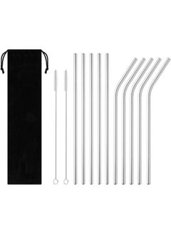 Buy Reusable Metal Straw 10 PCS Portable Stainless Steel Drinking Straws 2 Cleaning Brush and Travel Case Included (Silver) in Saudi Arabia