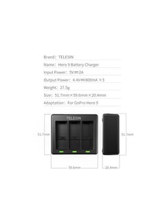 Buy TELESIN 3 Channel Battery Charger for GoPro HERO9 Black in UAE