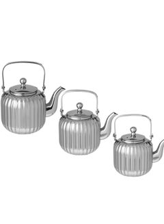 Buy Stainless Steel Tea Pot Set 3 Pieces Of Different Sizes Hanging Handle in Saudi Arabia