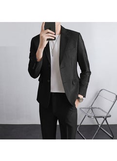 Buy High-end Suit for Boys Light Mature Korean Style Casual Slim-fit Coat Spring and Autumn Fashionable Single Top for Working Youth Black [Single West]] in Saudi Arabia