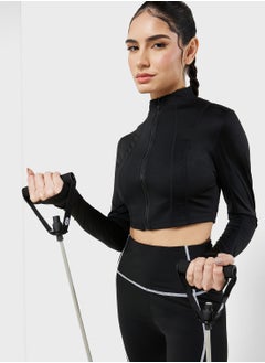 Buy Zip Front Cropped Athletic Jacket in Saudi Arabia