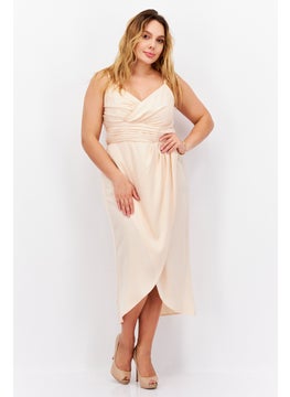 اشتري Women Solid Satin Dress, Peach في الامارات