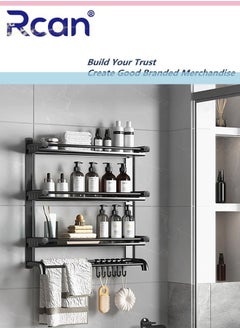 Buy 3 Tier Wall Mounted Bathroom Rack 2 In 1 Self Adhesive and Perforated Stainless Steel Shower Storage Rack With Towel Bar Hook for Kitchen Bathroom Toilet in Saudi Arabia