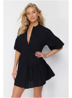 Buy Black Wide Fit Mini Woven Flounce 100% Cotton Beach Dress TBESS20EL0873 in Egypt