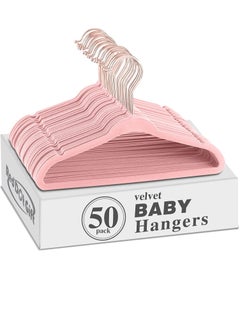 Buy 50-Pack Pink Color Baby Velvet Hangers 11Inch - Nursery Clothes Hangers Non Slip Toddler Hangers, 360 Chrome Rose-Gold Hook. in UAE