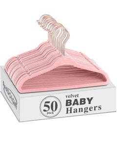 اشتري 50-Pack Pink Color Baby Velvet Hangers 11Inch - Nursery Clothes Hangers Non Slip Toddler Hangers, 360 Chrome Rose-Gold Hook. في الامارات