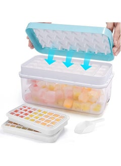 Buy Press Type 64-Ice Cube Tray,Quickly Ice Cubes Release,Plastic Stackable Maker Mold with Ice Container,Scoop and Lid,Blue in UAE