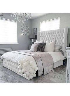 Buy Burgas | Wooden Bed Frame Upholstered in Velvet - White in Saudi Arabia