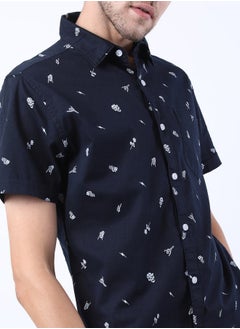 اشتري All Over Skull Print Slim Fit Shirt with Short Sleeves في السعودية