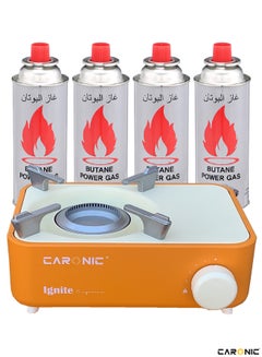 Buy Portable Camping Gas Stove Double Burner Outdoor Automatic Ignition System Enamel Pan Support With 4 Portable Gas in UAE