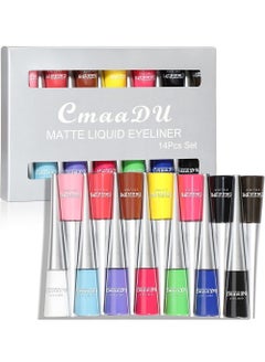 اشتري 14 Color Matte Liquid Eyeliner Set Colorful for Women Waterproof Long Lasting Pencil Quick Dry Eyes Makeup Kit في الامارات