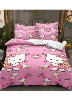 Buy Cartoon Sanrio Hello Kitty pattern bedding three-piece set of soft microfiber polyester sheets including duvet cover and two pillowcases (size 150cmX200cm) in Saudi Arabia